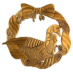 Brass Duck Holiday Wreath Trivet Wall Decoration 8in Heavy Weight Solid